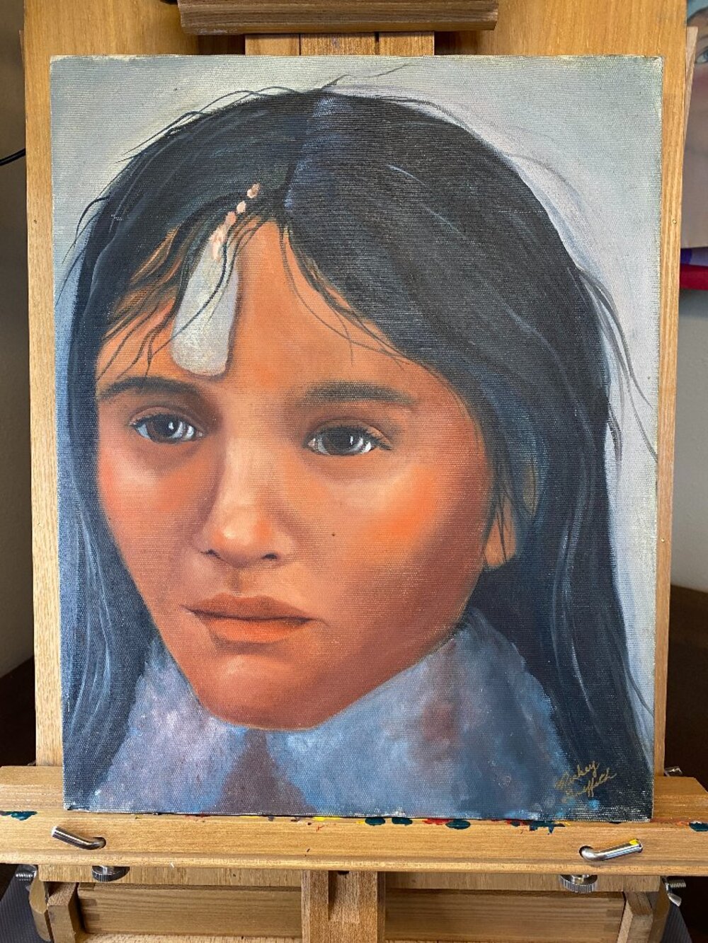 VTG Original Oil Painting Mickey Griffith Indigenous Native American Portrait